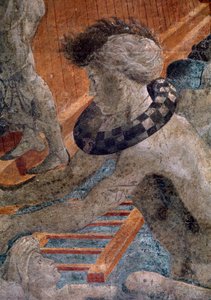 Noah und die Sintflut, Detail des Kostüms eines der verlorenen Menschen außerhalb der Arche - Fresko von Paolo Uccello