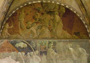 Noah und die Sintflut, Fresko im Chiostro Verde, den "Grünen Kreuzgängen" wegen der grünlichen Monochromie von Ucellos Fresko