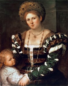Porträt einer Dame mit einem Jungen von Paris Bordone