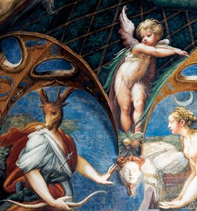 Diana verwandelt Actaeon in einen Hirsch, Detail aus Mythos von Diana und Actaeon, um 1524