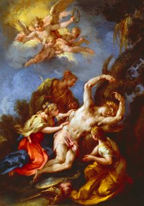 Heiliger Sebastian von heiligen Frauen betreut von Parmigianino