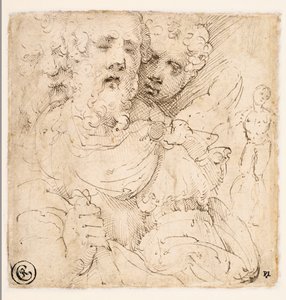 Studie von Gesichtern und einer stehenden Figur (verso) von Parmigianino