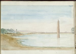 Ansicht des Nils und Obelisk von Sesostris I in Heliopolis, Ägypten