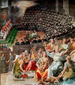 Das Konzil von Trient 1545 und 1563. Fresko von Pasquale Cati 1588-1589, Kirche Santa Maria in Trastevere, Rom von Pasquale Cati