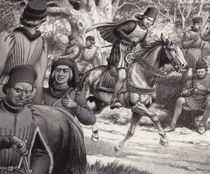 Verschwörer beobachten, wie Lorenzo de Medici vorbeireitet