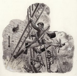 Britische Soldaten unter Beschuss der Franzosen beim Angriff auf Badajoz von Pat (1907 95) Nicolle