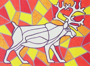 Rentier auf Buntglas von Pat Scott