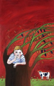 Die Einsamkeit eines Waisenkindes, allein in einem Baum, der Wind in den Zweigen Illustration 2013 von Patrizia La Porta