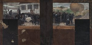 Skizze für das Büro des Präfekten im Pariser Rathaus: Transport der Verwundeten zum Krankenwagen - Abfahrt der Armand Barbès
