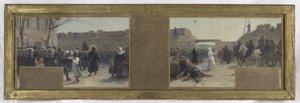 Skizze für das Büro des Präfekten im Hôtel de Ville: Truppenabzug während der Belagerung von Paris 1870