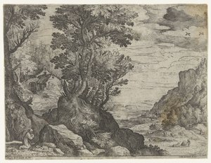 Berglandschaft mit betendem Einsiedler von Paul Bril