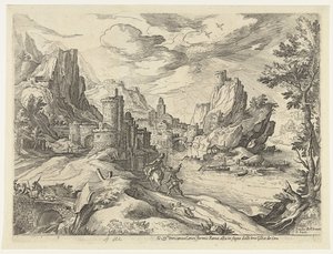 Felsenküste in Kampanien mit Stadt und Reisenden von Paul Bril