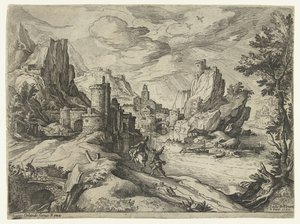 Felsenküste in Kampanien mit Stadt und Reisenden von Paul Bril