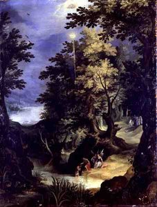 Landschaft, die die Taufe Christi und die Taufpredigt darstellt von Paul Brill or Bril