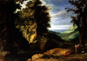 Landschaft mit Reisenden, ca. 1610-15 von Paul Brill or Bril