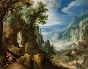 Gebirgslandschaft mit dem heiligen Hieronymus, 1592 von Paul Bril
