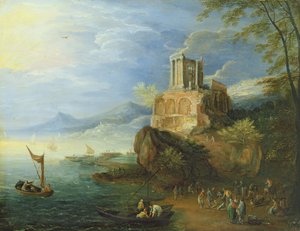 Meeresküste mit dem Tempel der Vesta von Paul Bril