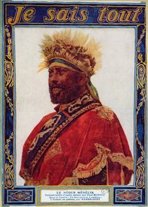 Porträt des Negus von Äthiopien, Menelik II (1844-1913), Illustration aus der Zeitschrift Je Sais Tout, ca. 1900 von Paul Buffet