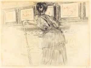 Vor den Watteaus im Louvre von Paul Cesar Helleu