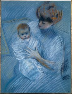 Mutterschaft. Zeichnung von Paul Helleu (1859-1927), 20. Jahrhundert. Porträt einer Mutter mit ihrem Kind von Paul Cesar Helleu