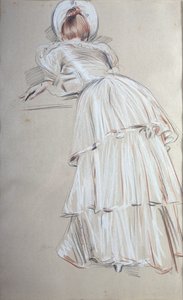 Frau steht und lehnt sich von hinten (Pastell) von Paul Cesar Helleu