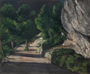 Landschaft, Straße mit Bäumen in den Rocky Mountains, ca. 1870-71