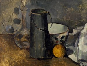 Stillleben mit Karaffe, Milchkännchen, Schüssel und Orange