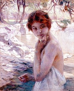 Mädchen an einem Bach