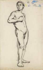 Akademische Studie eines männlichen Aktes mit seiner rechten Hand über der Brust, 1865