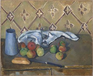 Obst, Serviette und Milchkrug