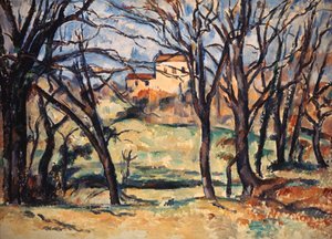 Haus hinter Bäumen auf dem Weg nach Tholonet, ca. 1885