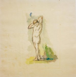 Stehender Badender mit im Nacken verschränkten Armen von Paul Cézanne