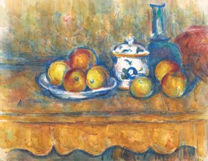 Stillleben mit blauer Flasche, Zuckerdose und Äpfeln, 1900-1902
