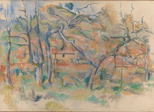Bäume und Häuser, Provence, um 1885