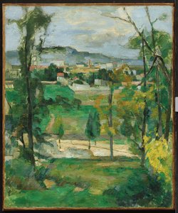 Dorf hinter Bäumen, Île-de-France, ca. 1879 von Paul Cézanne