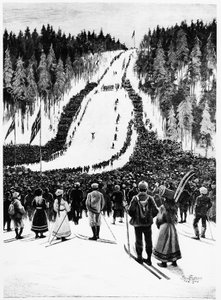 Ski: Das norwegische Derby, das Skirennen - Zeichnung von Paul Fisher, Feb. 1900, Bibl. des Arts Deco von Paul Fischer