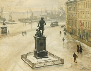 Die Statue von Tordenskiold gegenüber Piperviken, Oslo Hafen, 1906 von Paul Fischer