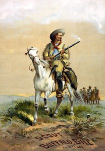 Titelblatt des Buches „The Scout Buffalo Bill“ von Han. W.F. Cody, Illustration von P. Frenzeny, zwischen 1860 und 1890