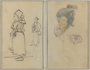 Eine bretonische Frau und ein stehender Mann; Kopf und Hand eines Affen von Paul Gauguin