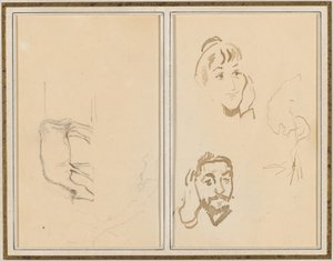 Eine grasende Kuh; Kopf einer Frau mit der Hand an der Wange und Kopf eines Mannes mit der Hand am Ohr (verso) von Paul Gauguin