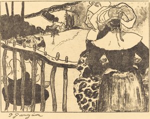 Bretonische Frauen neben einem Zaun von Paul Gauguin
