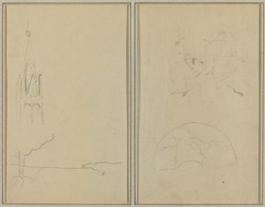 Kirchturm; Eine Skizze eines Fächers [recto] von Paul Gauguin