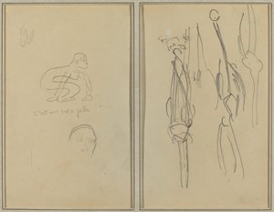 Kauernder Affe und Männerkopf; Knochen und Muskeln [verso] von Paul Gauguin