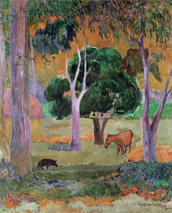 Dominikanische Landschaft oder Landschaft mit Schwein und Pferd, 1903 von Paul Gauguin