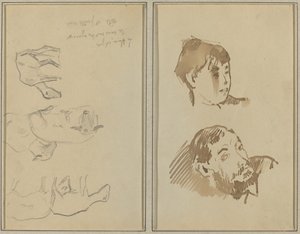 Fünf Schafe; Kopf einer Frau und Kopf eines bärtigen Mannes von Paul Gauguin
