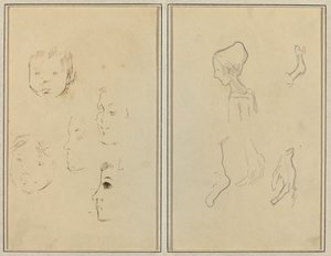 Fünf Studien von Köpfen; Ein Junge im Profil mit Studien von Händen und Füßen [verso] von Paul Gauguin