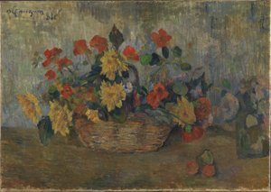 Kapuzinerkresse und Dahlien in einem Korb von Paul Gauguin