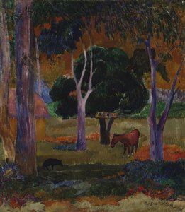 Hiva Oa Landschaft mit einem Schwein und einem Pferd von Paul Gauguin