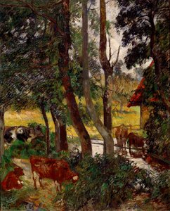 Landschaft in der Bretagne - Kühe an einer Tränke oder Ecke des Teiches. Gemälde von Paul Gauguin (1848-1903)