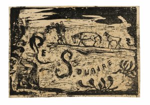 Mann, der Bananen trägt, gefolgt von zwei Pferden, Kopfstück für Le sourire von Paul Gauguin